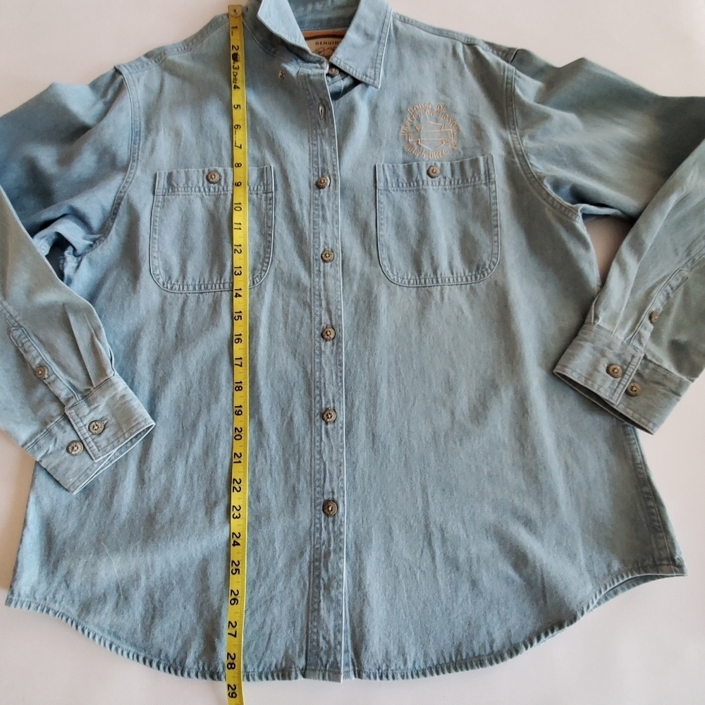 7314 * Harley-Davidson Chambray Embroidered Butto… - image 10